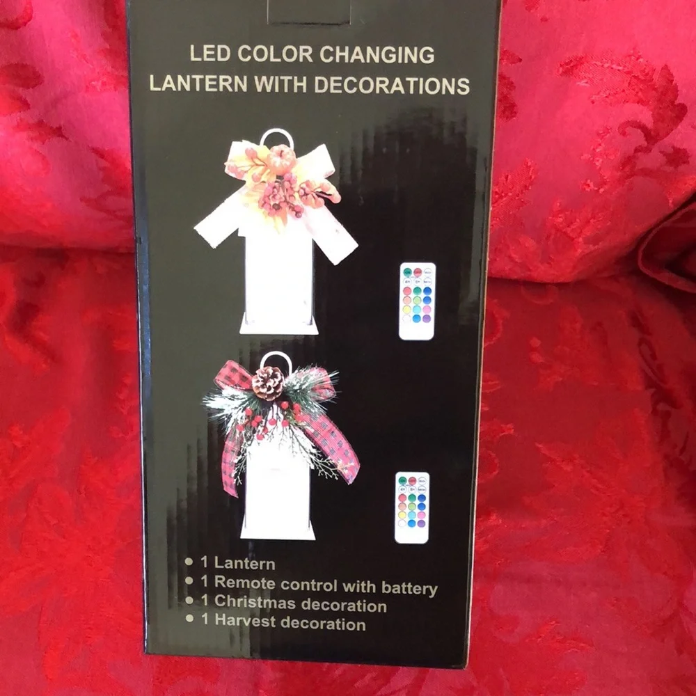 Remote LED color changing plastic lantern with removable Fall Winter decoration
